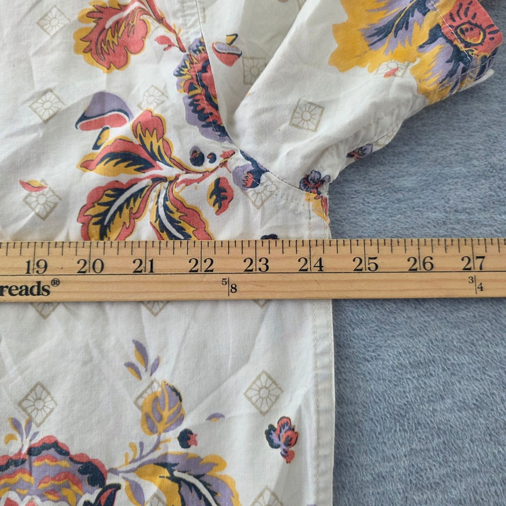 Billabong Mens XL Floral Geometric Print Short Sleeve Button Down Shirt Cream - Picture 6 of 7
